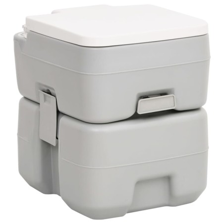 Toilette de camping portable gris et blanc 20+10 L PEHD 