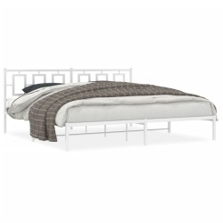 Cadre de lit métal sans matelas et tête de lit blanc 200x200 cm 