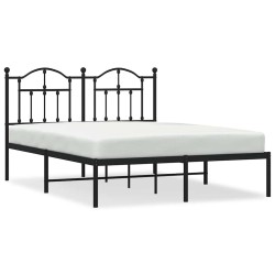 Cadre de lit métal sans matelas avec tête de lit noir 150x200cm 