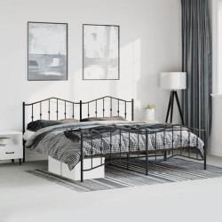 Cadre de lit métal sans matelas avec pied de lit noir 193x203cm 