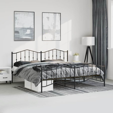 Cadre de lit métal sans matelas avec pied de lit noir 193x203cm 