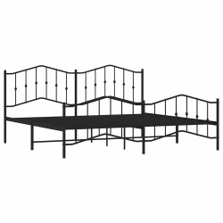 Cadre de lit métal sans matelas avec pied de lit noir 193x203cm 