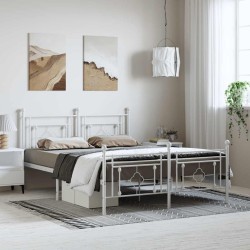 Cadre de lit métal sans matelas et pied de lit blanc 150x200 cm 