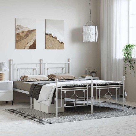 Cadre de lit métal sans matelas et pied de lit blanc 150x200 cm 