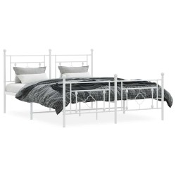 Cadre de lit métal sans matelas et pied de lit blanc 150x200 cm 