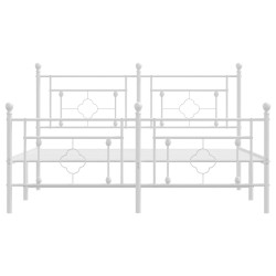 Cadre de lit métal sans matelas et pied de lit blanc 150x200 cm 