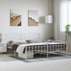 Cadre de lit métal sans matelas et pied de lit blanc 193x203 cm 