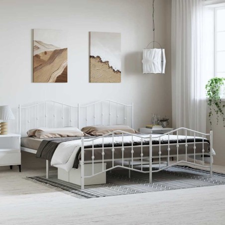 Cadre de lit métal sans matelas et pied de lit blanc 193x203 cm 