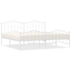 Cadre de lit métal sans matelas et pied de lit blanc 193x203 cm 
