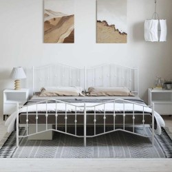 Cadre de lit métal sans matelas et pied de lit blanc 193x203 cm 