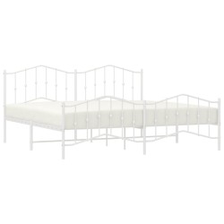 Cadre de lit métal sans matelas et pied de lit blanc 193x203 cm 