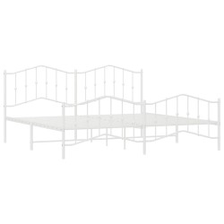 Cadre de lit métal sans matelas et pied de lit blanc 193x203 cm 