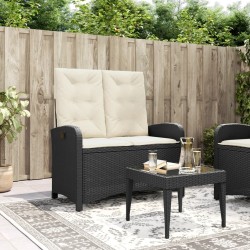 Banc inclinable de jardin avec coussins noir résine tressée 