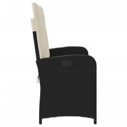 Banc inclinable de jardin avec coussins noir résine tressée 