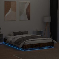 Cadre de lit avec LED sans matelas chêne fumé 120x190 cm 