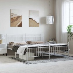 Cadre de lit métal sans matelas et pied de lit blanc 183x213 cm 