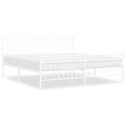 Cadre de lit métal sans matelas et pied de lit blanc 183x213 cm 