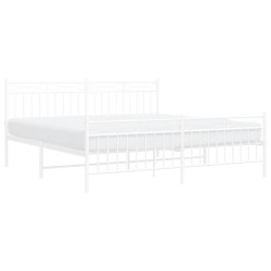Cadre de lit métal sans matelas et pied de lit blanc 183x213 cm 