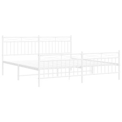 Cadre de lit métal sans matelas et pied de lit blanc 183x213 cm 