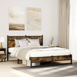 Cadre de lit en métal sans matelas chêne fumé 137x190 cm 