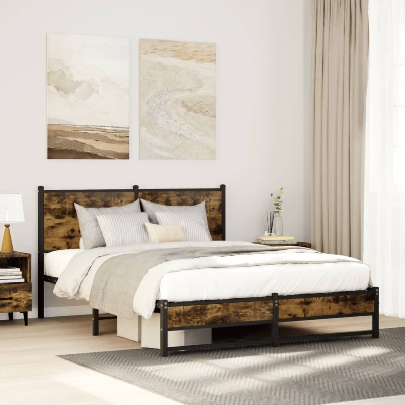 Cadre de lit en métal sans matelas chêne fumé 137x190 cm 