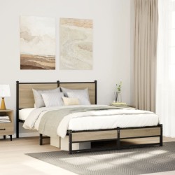 Cadre de lit en métal sans matelas chêne sonoma 137x190 cm 