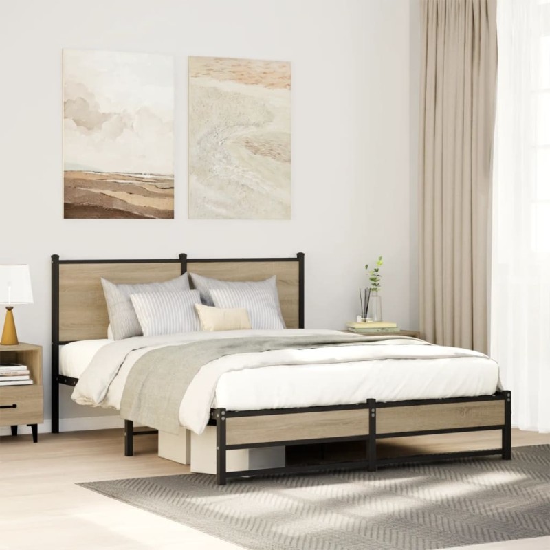 Cadre de lit en métal sans matelas chêne sonoma 137x190 cm 