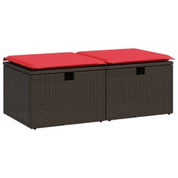 Salon de jardin avec coussins 2pcs marron résine tressée acacia 
