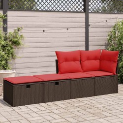 Salon de jardin avec coussins 2pcs marron résine tressée acacia 
