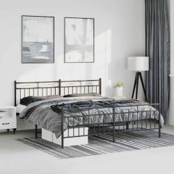 Cadre de lit métal sans matelas avec pied de lit noir 183x213cm 