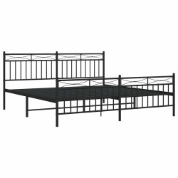 Cadre de lit métal sans matelas avec pied de lit noir 183x213cm 
