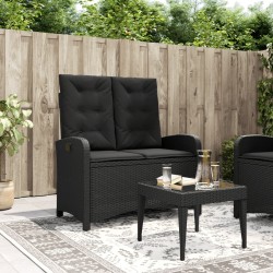 Banc inclinable de jardin avec coussins noir résine tressée 