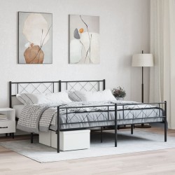 Cadre de lit métal sans matelas avec pied de lit noir 200x200cm 