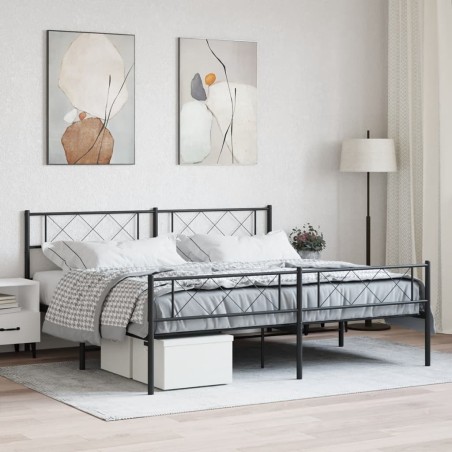Cadre de lit métal sans matelas avec pied de lit noir 200x200cm 
