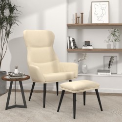 Chaise de relaxation avec tabouret Crème Tissu 