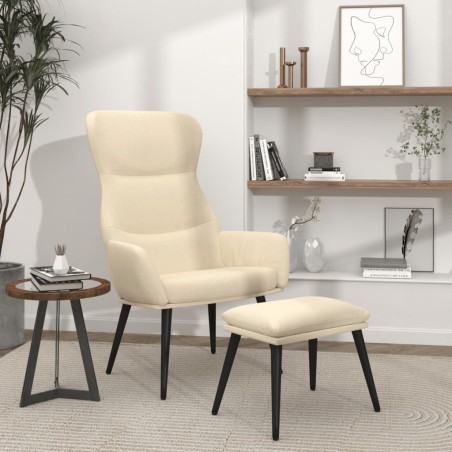 Chaise de relaxation avec tabouret Crème Tissu 