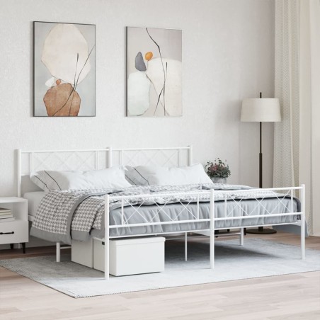 Cadre de lit métal sans matelas et pied de lit blanc 200x200 cm 