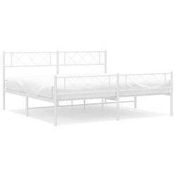 Cadre de lit métal sans matelas et pied de lit blanc 200x200 cm 