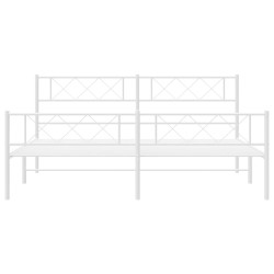 Cadre de lit métal sans matelas et pied de lit blanc 200x200 cm 
