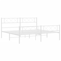 Cadre de lit métal sans matelas et pied de lit blanc 200x200 cm 