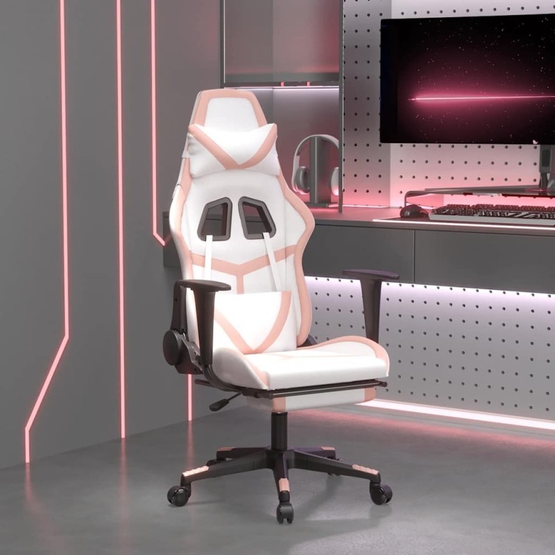 Chaise de jeu de massage avec repose-pied Blanc&Rose Similicuir 