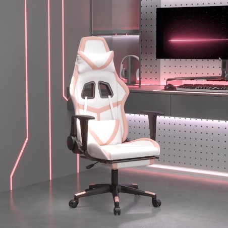 Chaise de jeu de massage avec repose-pied Blanc&Rose Similicuir 