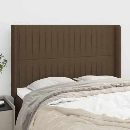 Tête de lit avec oreilles Marron foncé 147x16x118/128 cm Tissu 