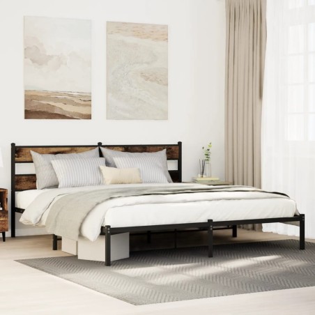 Cadre de lit en métal sans matelas chêne fumé 200x200 cm 
