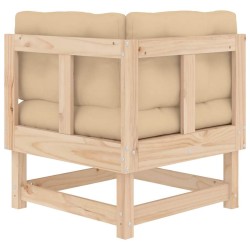 Canapé d'angle avec coussins bois de pin solide 