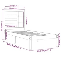 Cadre de lit sans matelas noir bois massif 75x190 cm 