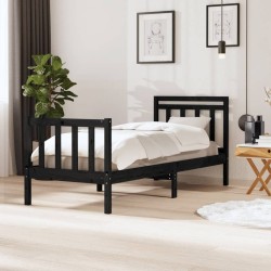 Cadre de lit sans matelas noir bois massif 