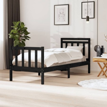 Cadre de lit sans matelas noir bois massif 