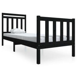 Cadre de lit sans matelas noir bois massif 