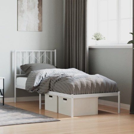 Cadre de lit métal sans matelas avec tête de lit blanc 75x190cm 